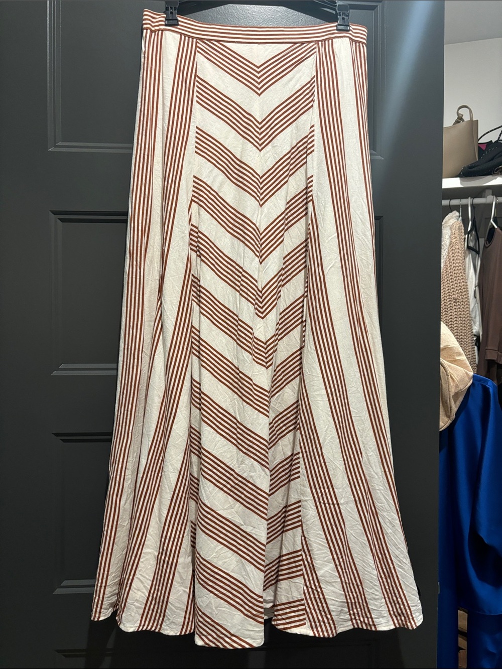 LOFT Chevron & Stripe Maxi Skirt in Cream and Rust